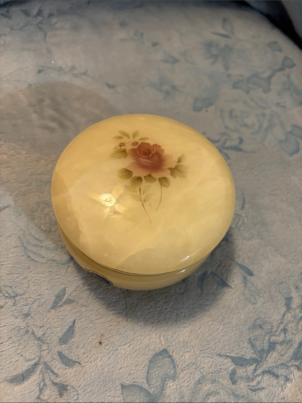 Alabaster Floral Round Decorative Trinket Box